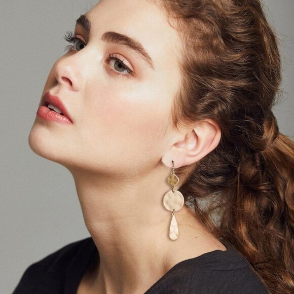 Burnt Gold Boho Earrings For Women Antique Silver Disc Dangle Earrings Vintage S - Picture 3 of 6